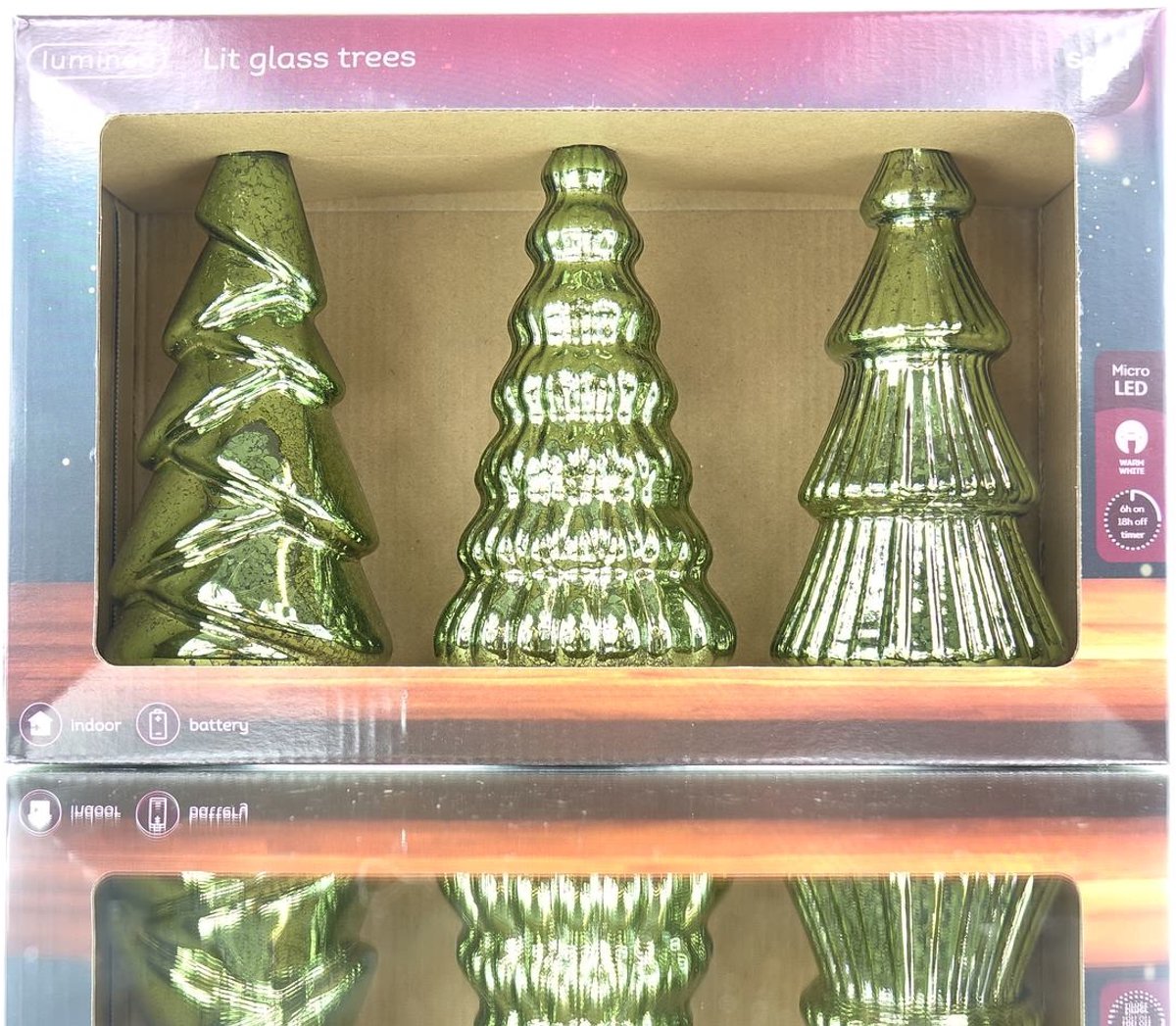 Lumineo LED kerstboompjes groen set van 3 Ø 9 H 17,5 cm