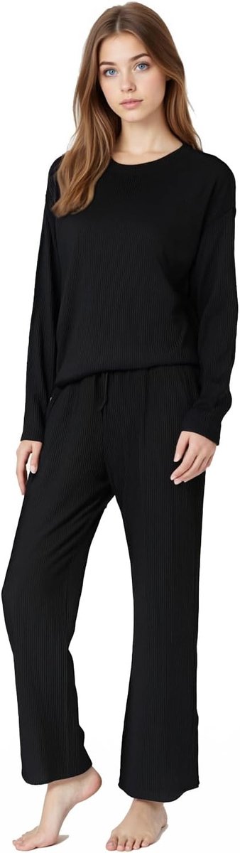 Pyjama voor dames, winter, 2-delig, warm, van fleece, bovendeel met lange mouwen en broek, pyjama met zakken, nachtkleding, zacht en comfortabel, om te ontspannen