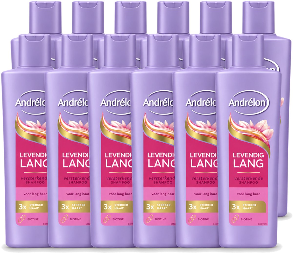 12 x Andrélon – Shampoo – Levendig Lang – 250 ml - Voordeelverpakking - 12 stuks