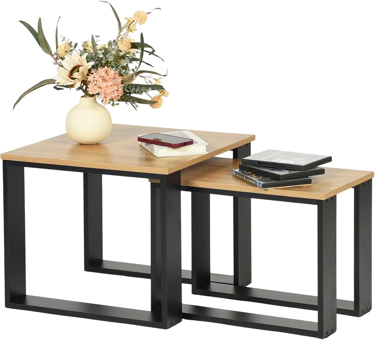 Set van 2 Vierkante Bijzettafels voor de Woonkamer 50x50cm(Eikenhoutlook)