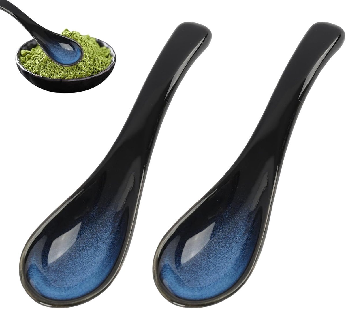 2 stuks Aziatische Soeplepel, Aziatische Stijl Keramische Soep Lepel Voor Ramennoedels En Bouillon Porselein Japanse Ramenlepel Retro Blauw Glazuur