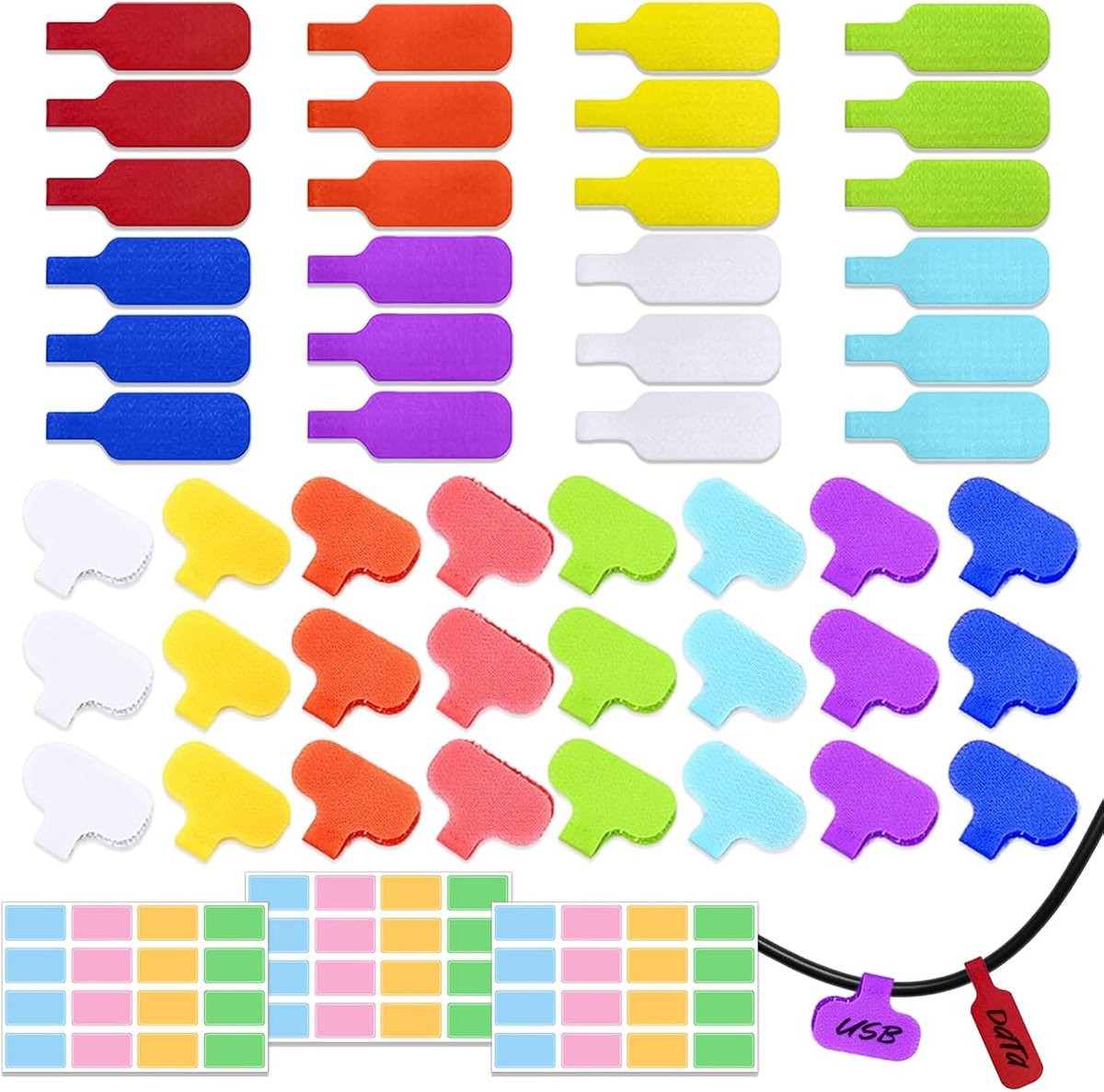 48 stuks kabellabels, kabelkabellabels (24 rechthoeken + 24 ovaals)