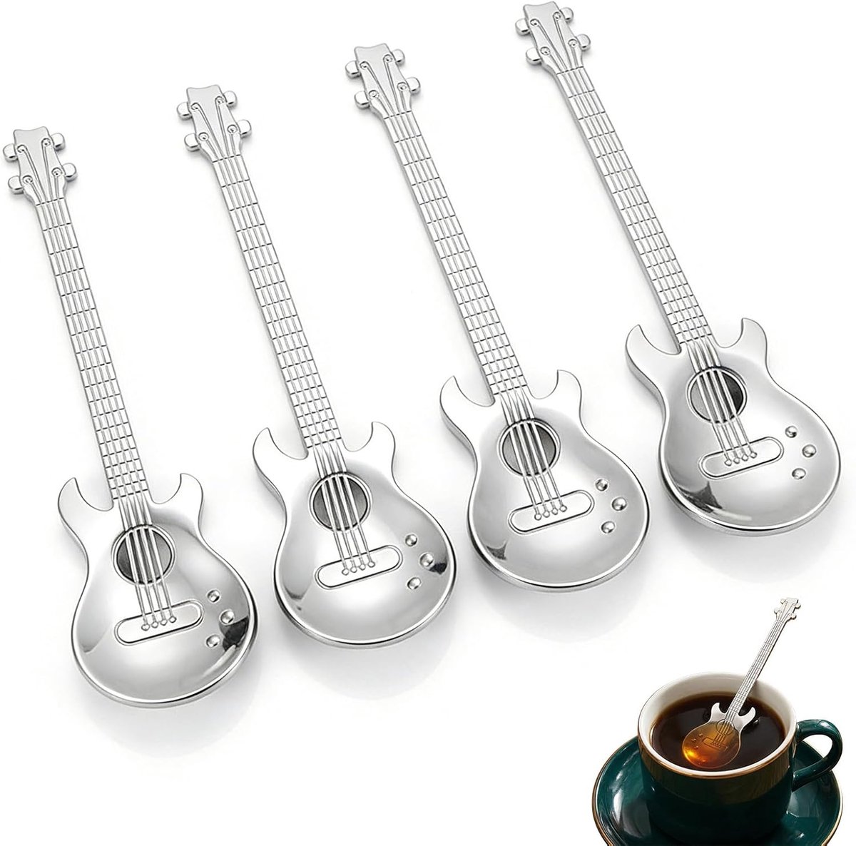 koffielepel, geschenken voor muzikanten, grappige muziek, decoratie, cadeau, theelepels, roestvrij staal, cadeau, muzikant, gitaar, lepel