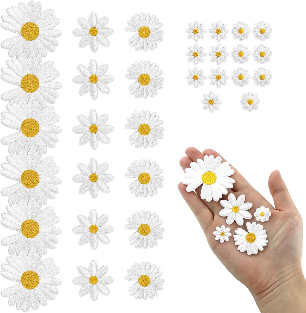 32 stuks madeliefjespatches, 5 maten, schattige geborduurde madeliefjespatches, elegante patches in bloemenvorm voor kleding, tassen, schoenen, jassen, jeans, 32 stuks