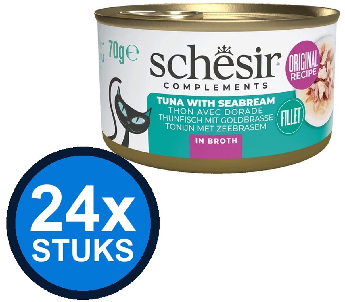 24x Schesir - Complementary - Kattenvoer - Bouillon in blik - Tonijn & Zeebrasem - 70g