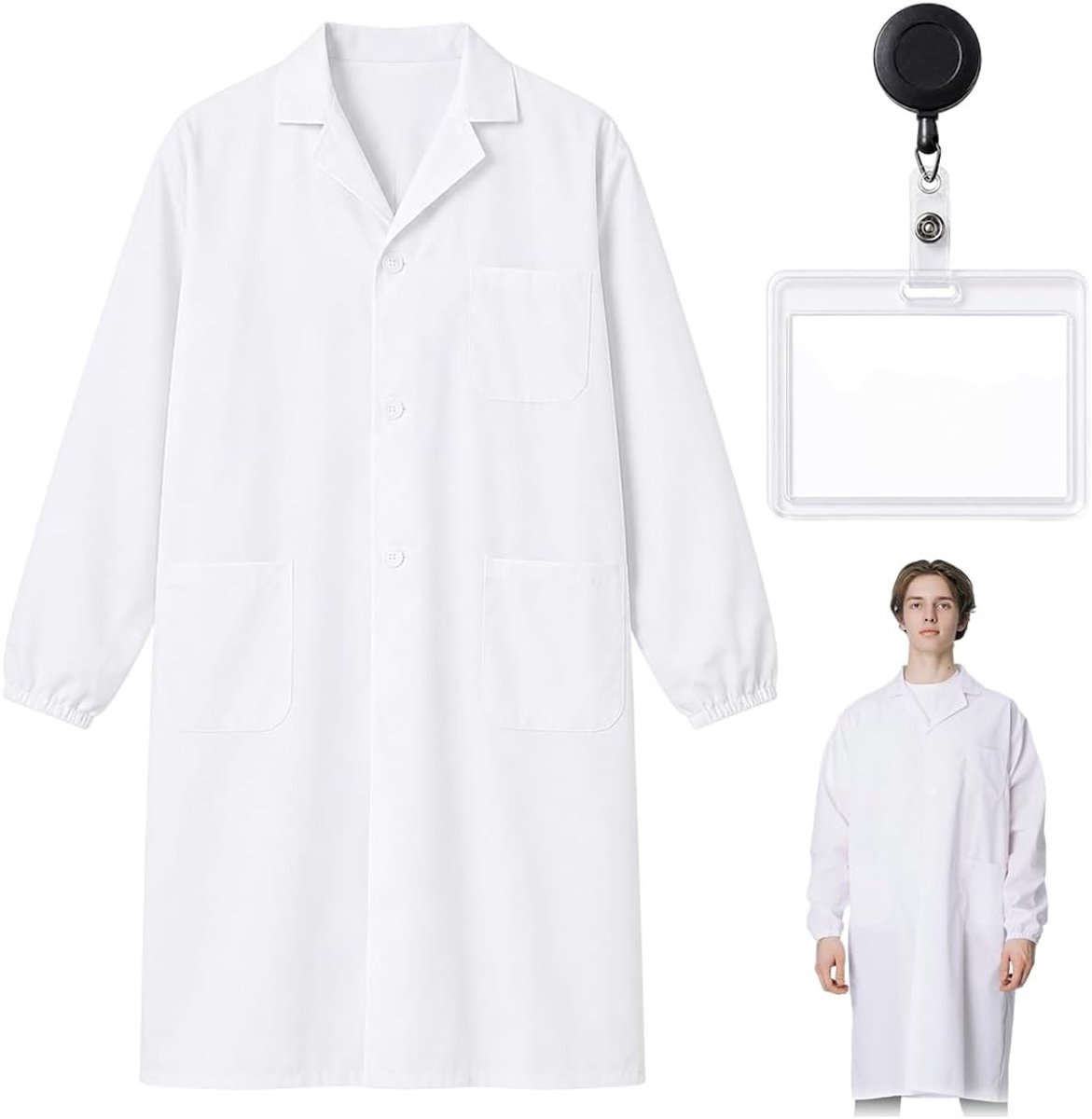 Dames en Heren, Maat L, Polyestermateriaal met Elastische Manchetten, met Badgehouder, voor Scheikunde en Natuurkunde