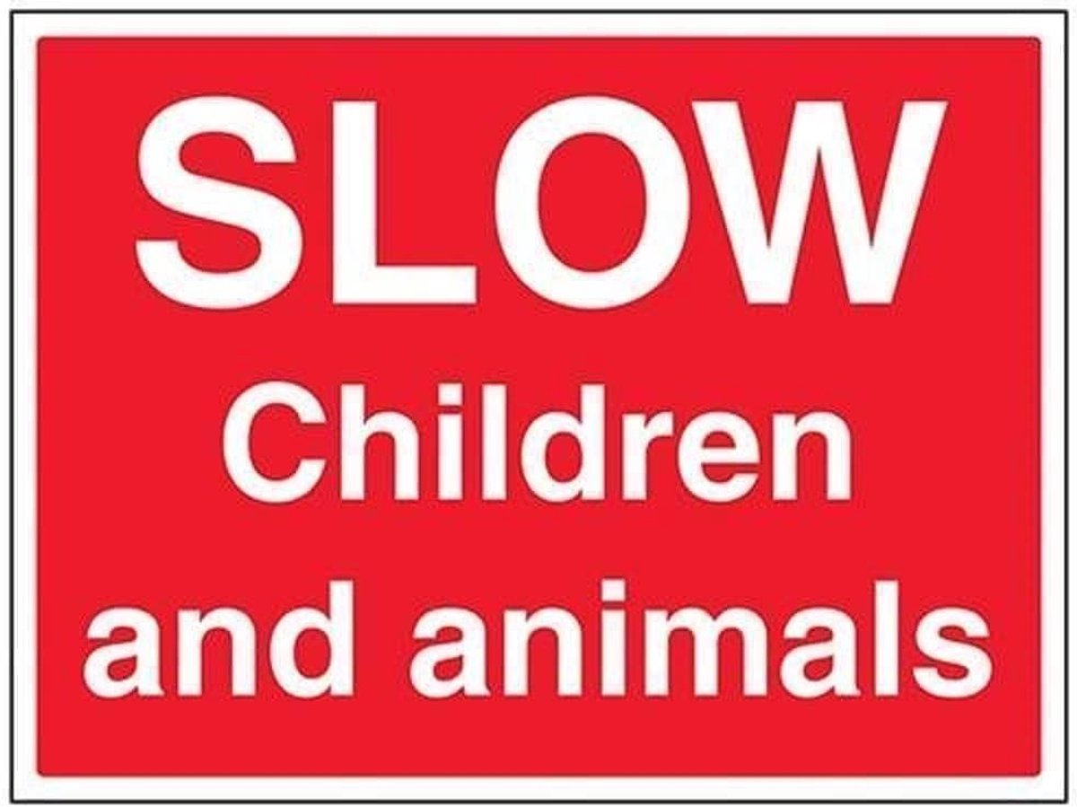 Langzaam, Kinderen En Dieren Teken - 400mm x 300mm - 1mm Rigid Plastic