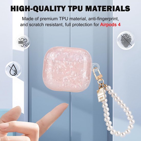 Compatibel met Airpods 4e generatie met parelsleutelhanger, beschermhoes met glinsterende schelptekening voor meisjes, TPU-hoes, schokbestendig, krasbestendig, antislip, roze — afbeelding 4