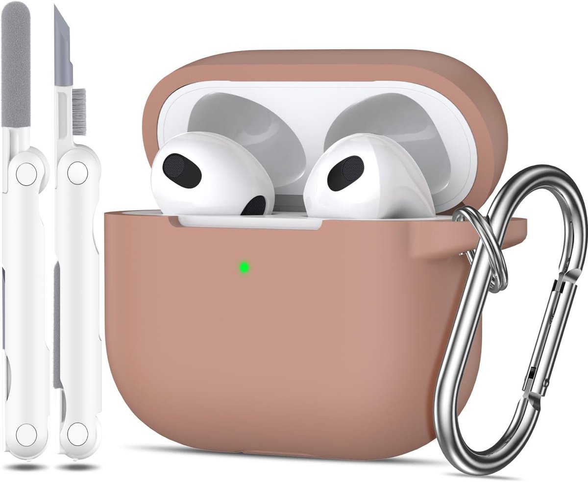 Hoesje voor Airpods 3e generatie 2021, zachte siliconen beschermhoes voor Apple Airpods 3 met zichtbare LED aan de voorkant met reinigingsset, Melkthee