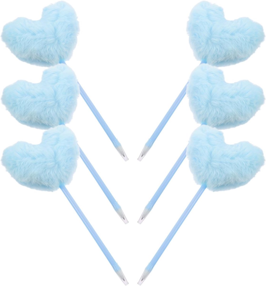 6 Stuks Pluche Pompom Pennen met Hartvormige Pluizige Top Schattige Ballpoint voor Meisjes Vrouwen Soepel Schrijvend Vlekvrij voor Kantoor School Feestbenodigdheden