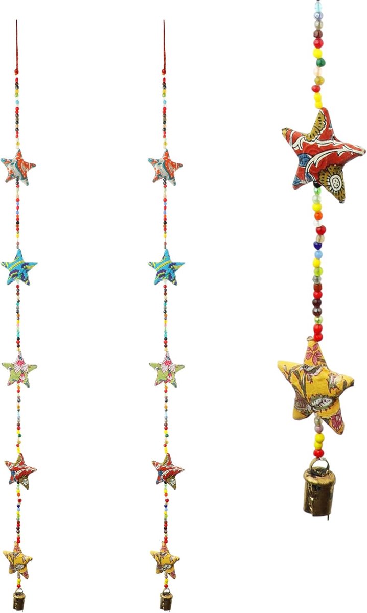 Set of 2 Door Hanging Colorful Decorative 5 Fabric Star String Hnaging for Festival Traditional New Year Decorations Indoor Wall Temple Bedroom Home Party Decor Gifting Ideas (Size:-38")(Multicolour)
