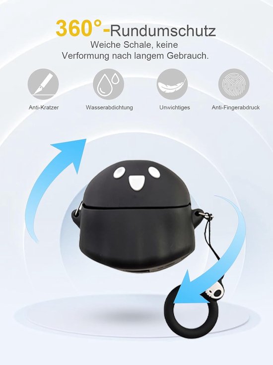 Hoes voor Anker Soundcore Liberty 4 NC Wireless Headphones, daunke zachte siliconen beschermhoes, huidvriendelijk spookvormig etui met koord, volledige bescherming, zwart — afbeelding 4