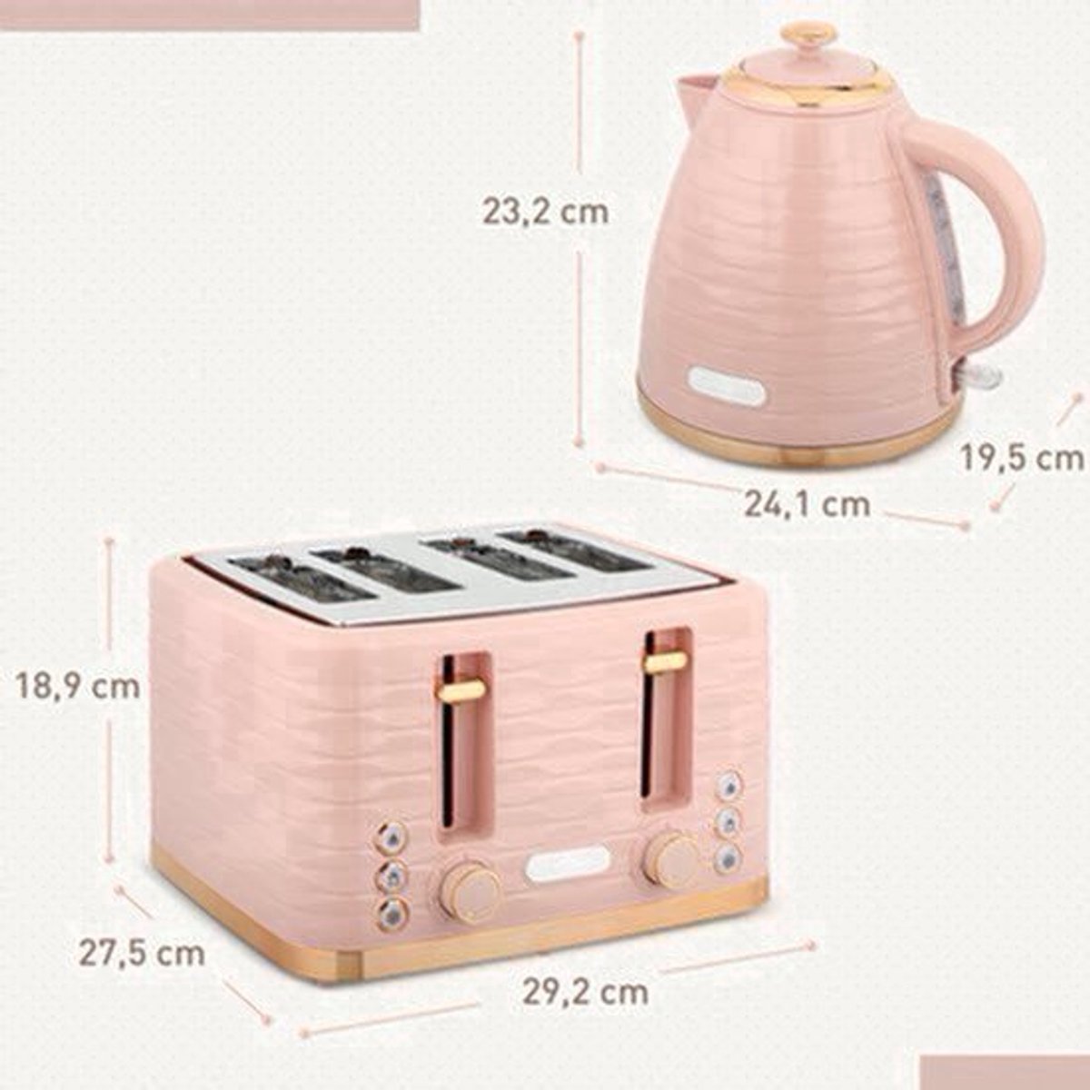 Ontbijtpakket Waterkoker – Broodrooster – Toaster – Kettle – 2-in-1 Set – Roze – 7 Bruiningsstanden – Ontdooien en Opwarmen