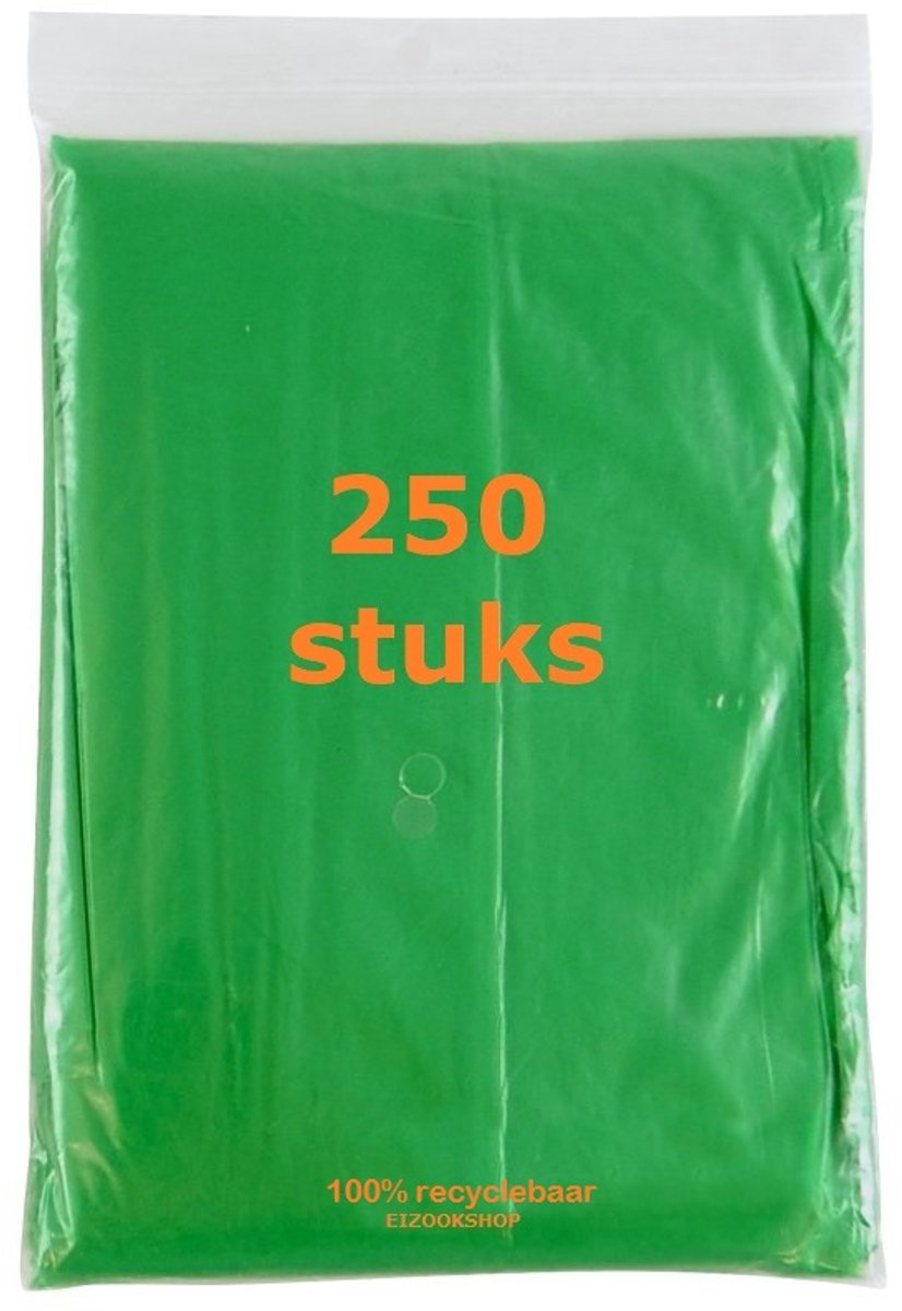 Eizook ponchos 250 stuks licht transprant groen - eenmalig gebruik - per stuk in zakje 100% recyclebaar