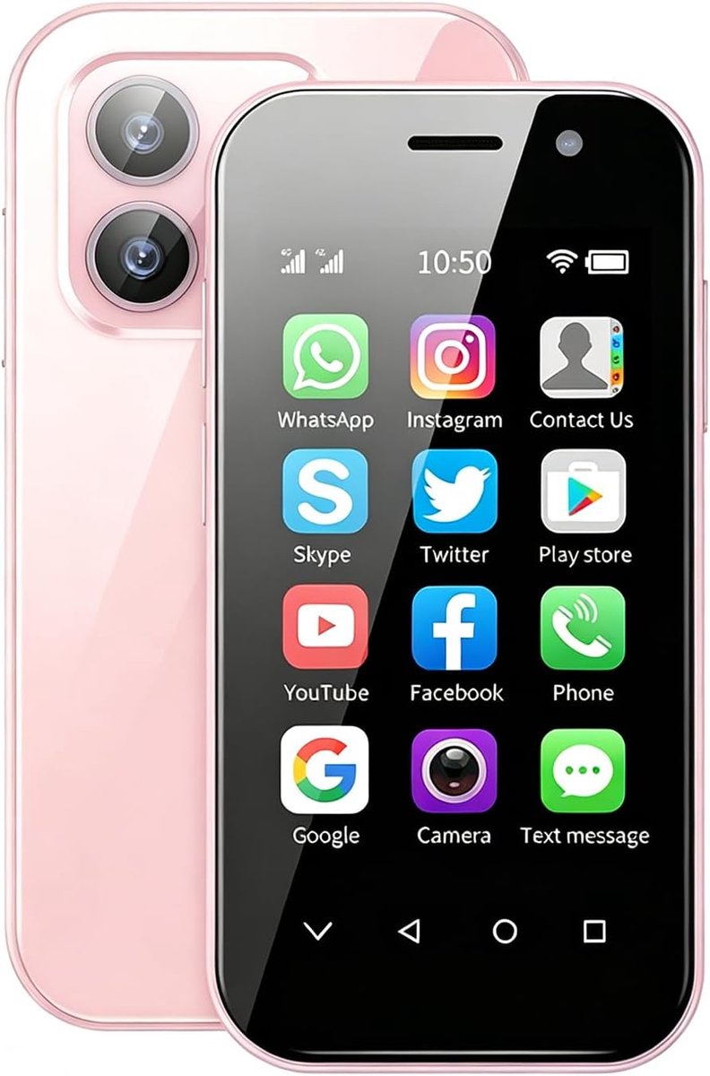 4G simlockvrij Mini‑smartphone, 3,0 inch scherm, Android 9.0, Dual‑sim, 2600 mAh, gezichtsontgrendeling, 3GB+32GB Roze