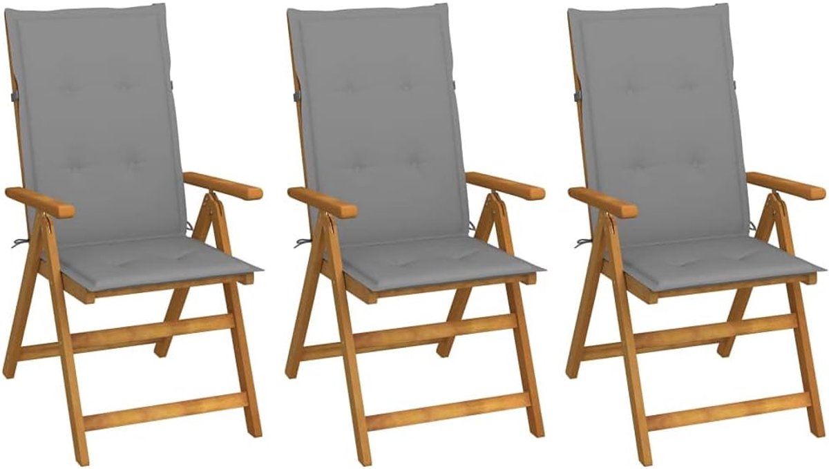 Klapstoel van massief acaciahout met 5-voudig verstelbare kussens, voor terras en terras, inclusief verzinkte hardware, oppervlak met afwerking