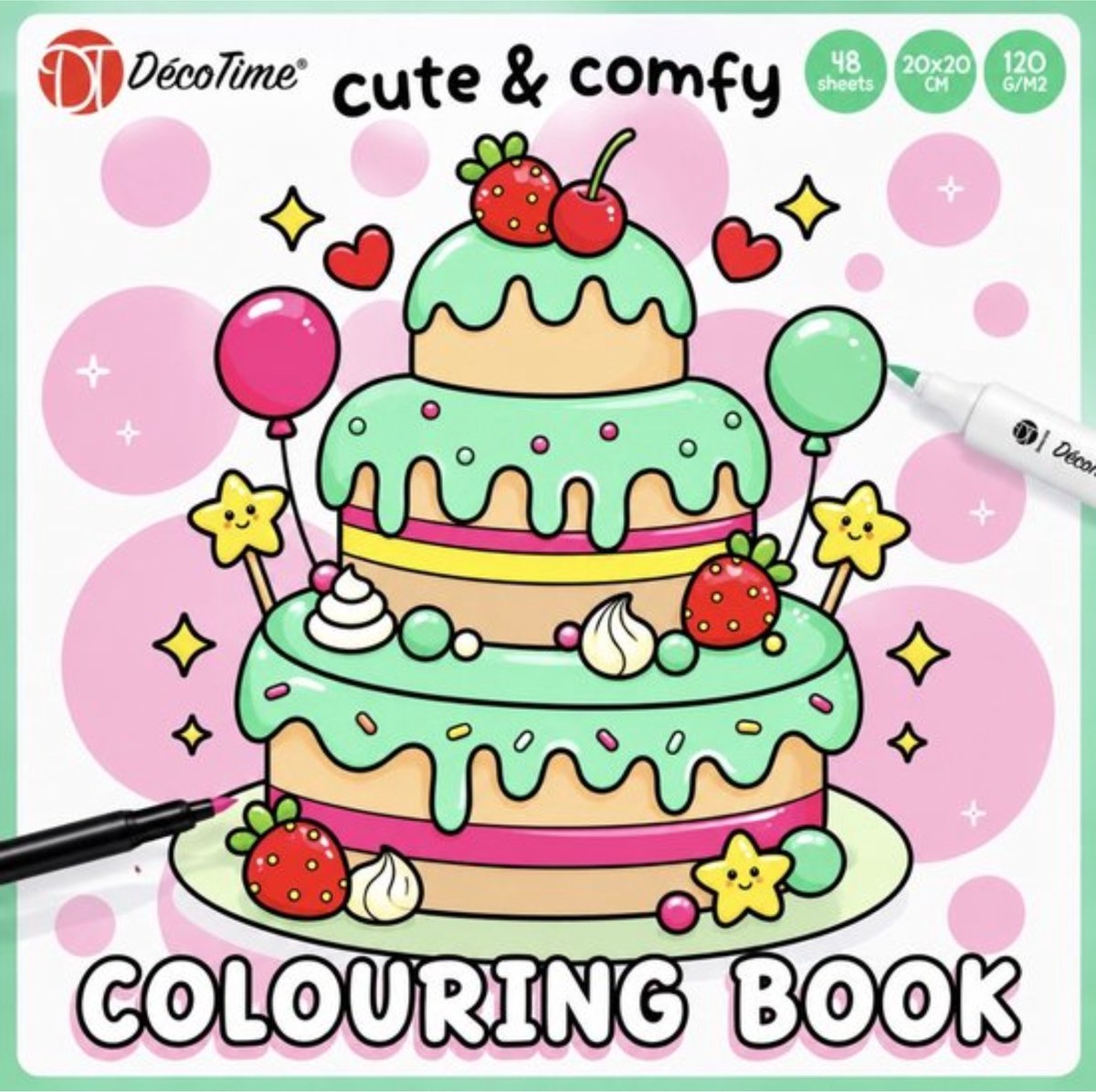 Decotime Cute & Comfy - Groen - Cozy kleurboek voor volwassen - 48 Kleurplaten - 20 x 20 cm - Dik Papier - Kleurboek volwassenen - Cozy Coloring Book - Cozy Kleurboek - Cozy Coloring - Cozy Europe - Cat Life - Little Corner