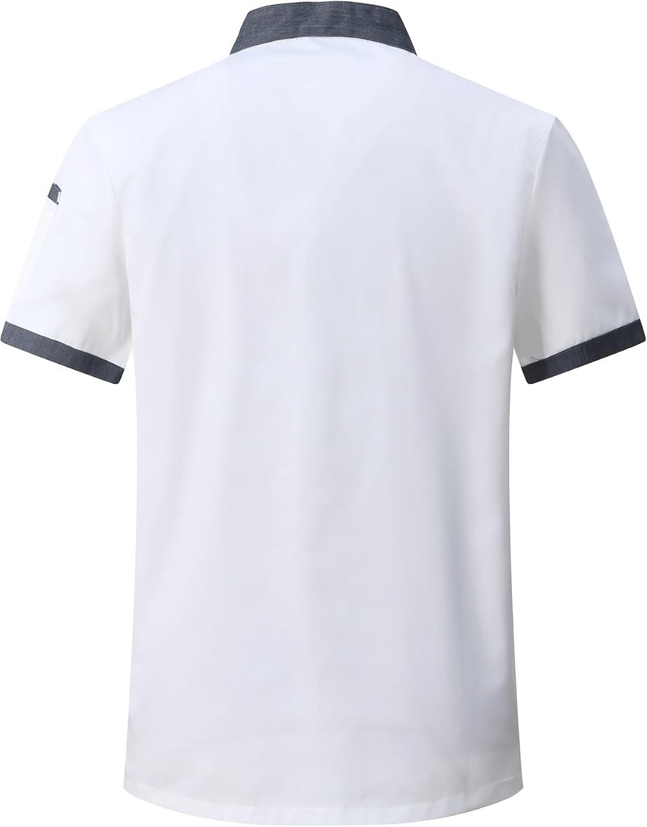 Koksjas voor heren, van ademend katoen, met korte mouwen, licht uniform, professioneel kok, restaurant, jas voor hotel, bakkerij