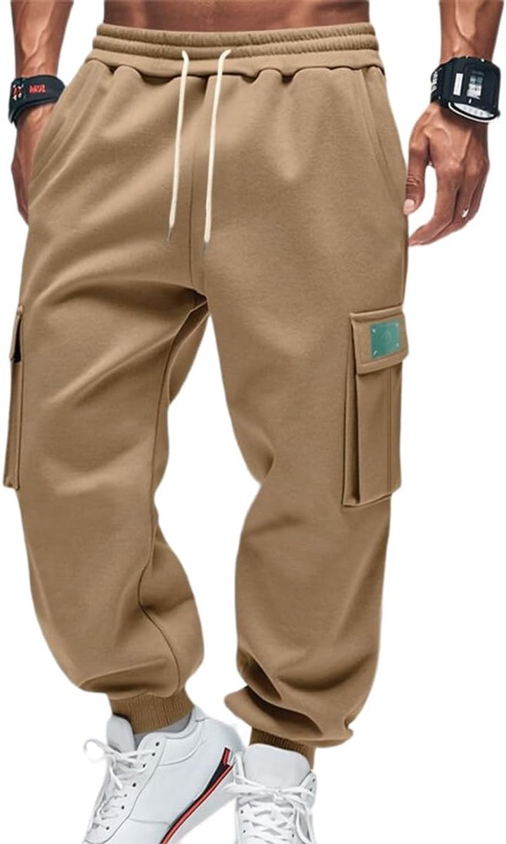 Cargobroek voor heren met zakken en trekkoord, elastische tailleband, casual fleece broek voor heren, winter, sport, joggen, fitness, trainingspak, outdoor, sweatpants voor heren, herfst