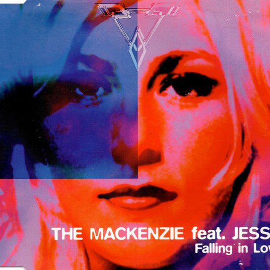 Dubbel portret van een vrouw met blauwe en oranje tinten, met tekst 'THE MACKENZIE feat. JESS Falling in Love'.