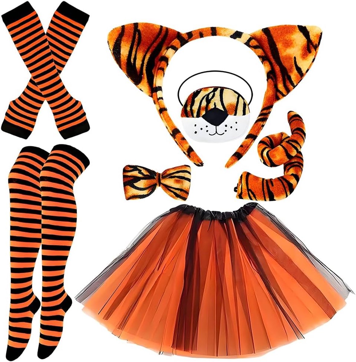 Dieren Kostuum Set – Oorband, Staart, Strik, Tutu Rok, Sokken & Handschoenen voor Meisjes & Vrouwen