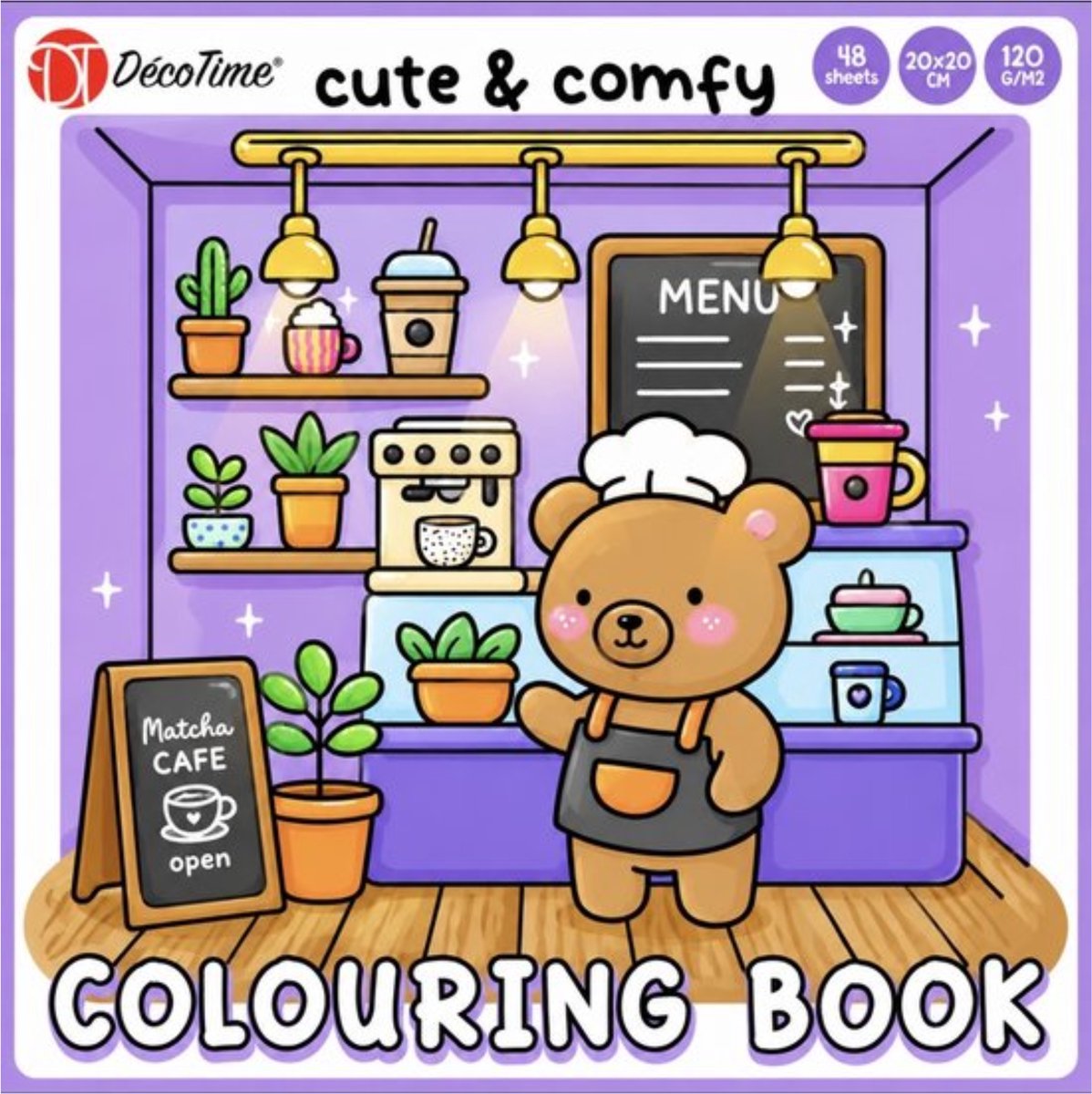 Decotime Cute & Comfy - Paars - Cozy kleurboek voor volwassen - 48 Kleurplaten - 20 x 20 cm - Dik Papier - Kleurboek volwassenen - Cozy Coloring Book - Cozy Kleurboek - Cozy Coloring - Cozy Europe - Little Corner - Fuzzy Hygge - Cozy Christmas