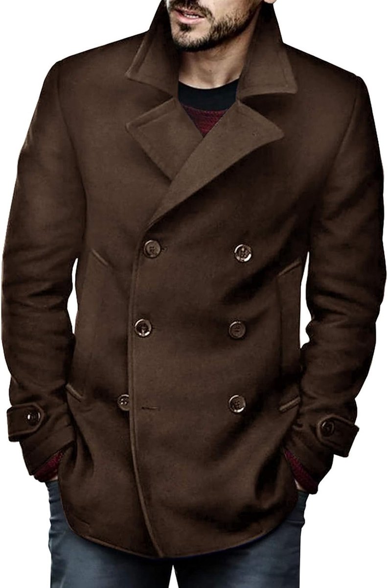 Klassieke mantel met dubbele rij knopen, slimfit, trenchcoat, casual, lange jas, winter, warm, business, bovenkleding