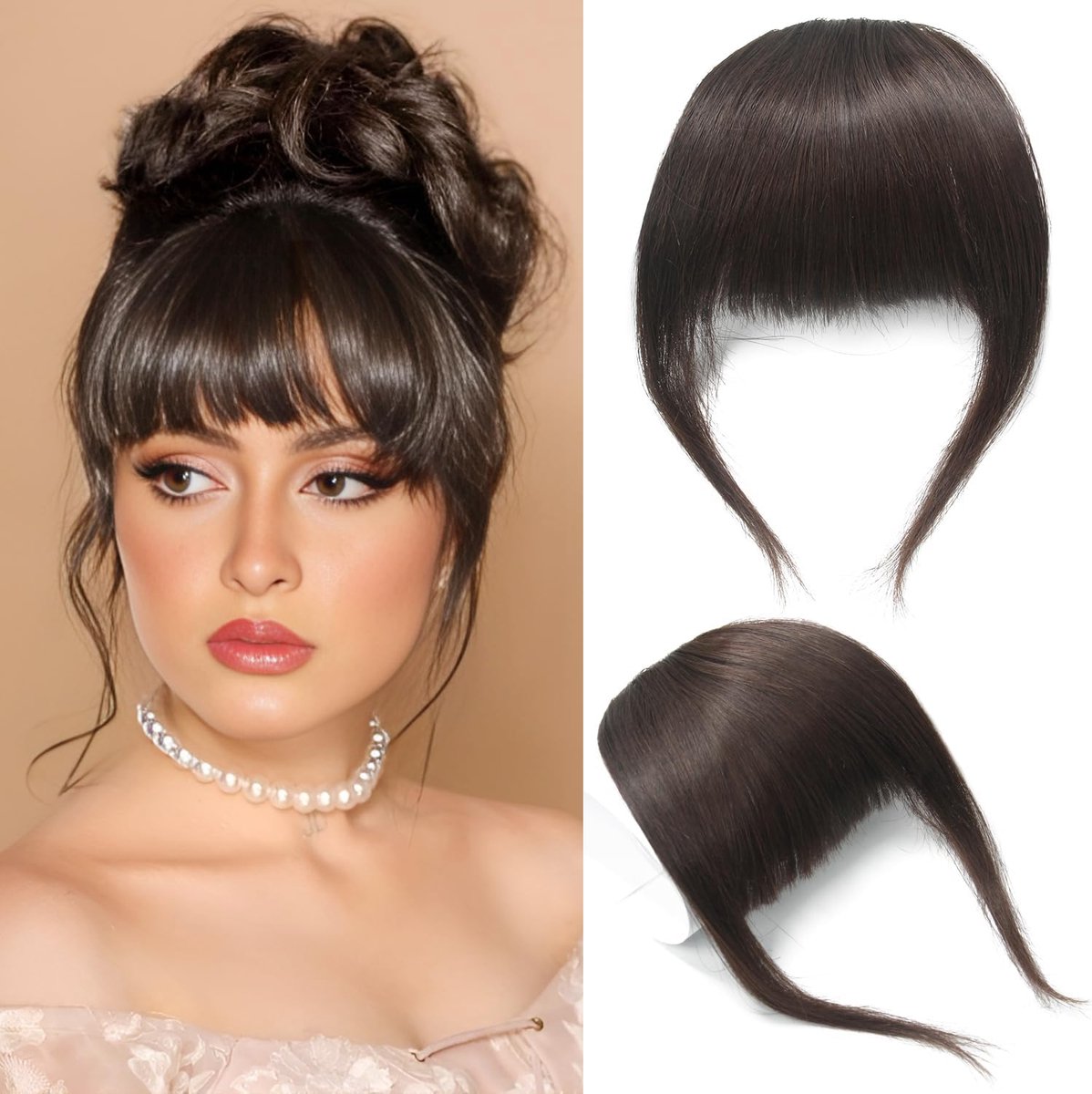 Haar Pony Clip In Pony Menselijk Haar Bang Echte Mensenhaarverlenging Onverwerkte Pony, Donkerbruine Kleur