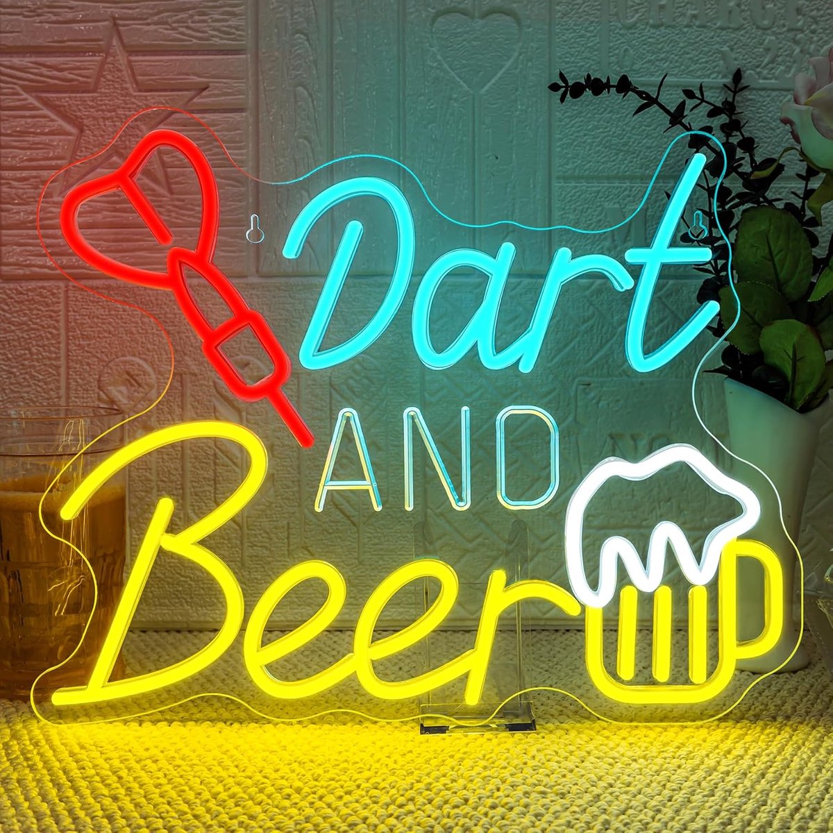 and Beer neonbord, dart en bier, led-bord, bier, led-belettering, bar, lichtreclame, toepasbaar voor wanddecoratie van plaatsen zoals bars, mangaten, bierbar, pubs, feesten, kamers