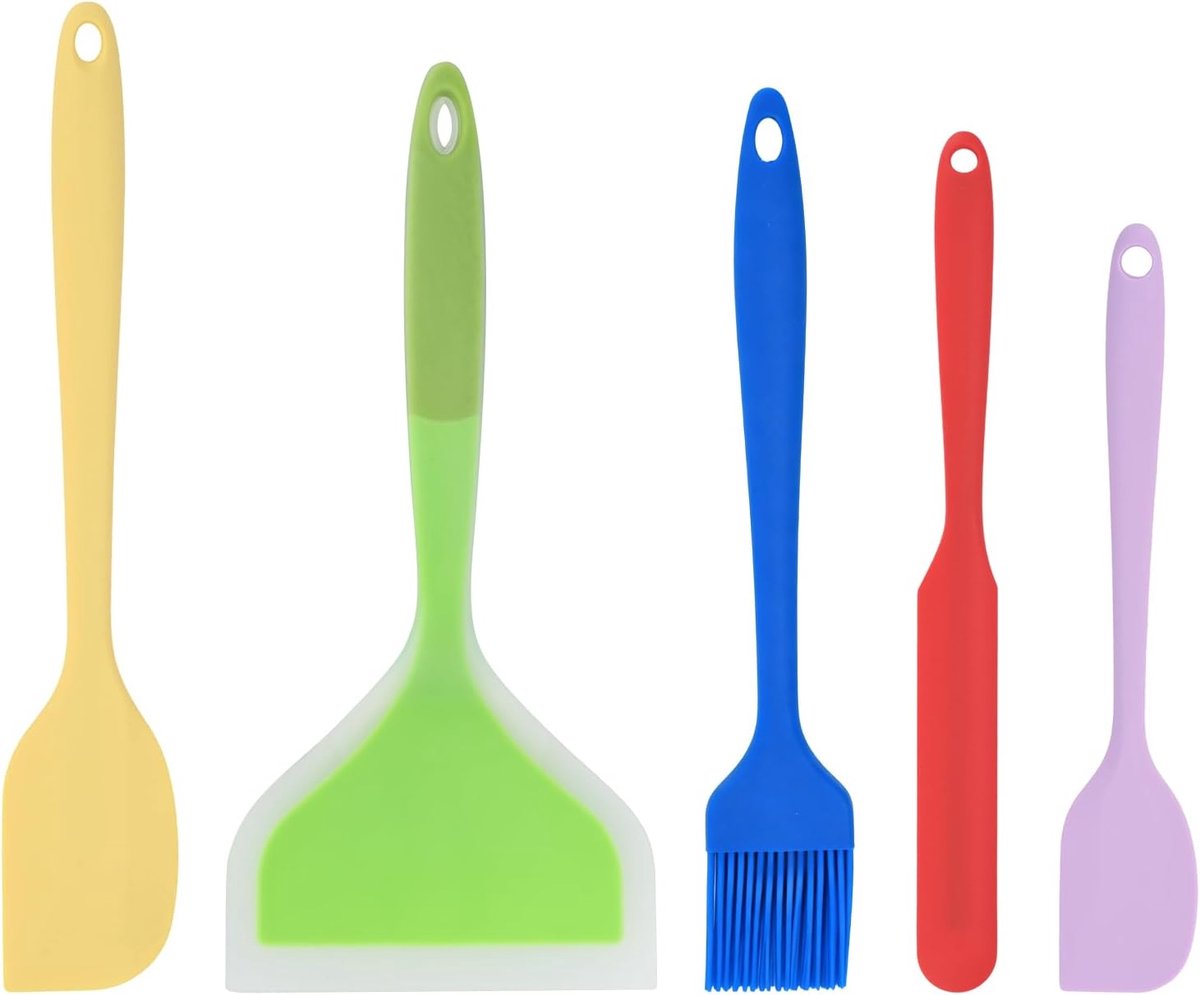 5 STKS Siliconen Spatel Set, Hoge Hittebestendige Food Grade Non-Stick Keukengerei voor Bakken Koken Mixen, BPA Vaatwasser Veilig Flexibele Spatels, Sterk & Duurzaam
