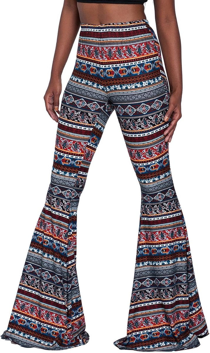Vintage bedrukte lange uitlopende broek voor dames, hoge taille, rekbare wijde pijpen, yogabroek