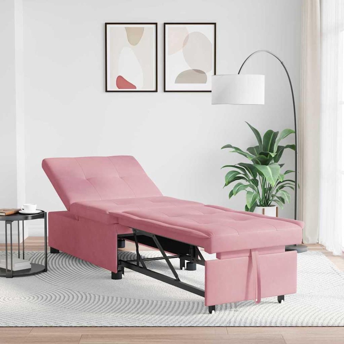Slaapbank in roze met fluwelen bekleding, 194 x 67 x 82 cm, moderne slaapbank met converteerbare functionaliteit en robuust multiplex frame voor de woonkamer