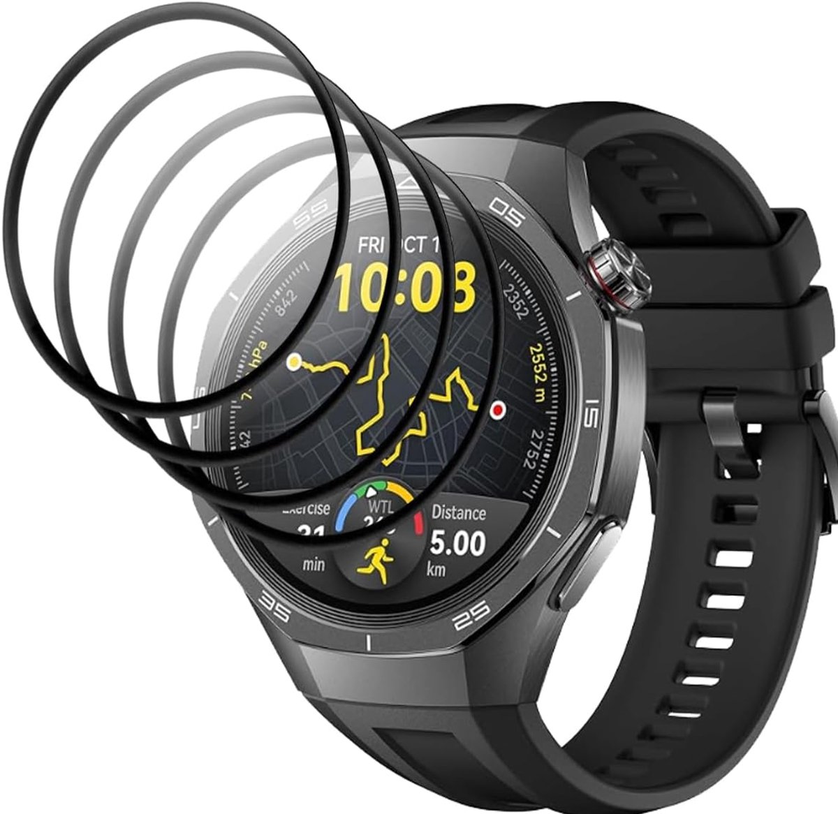 Displaybeschermfolie voor Huawei Watch GT 5 Pro 46 mm, gehard glas, 4 stuks, hardheid 9H, anti-vingerafdruk, glazen displaybeschermfolie voor Huawei Watch GT 5 Pro 46 mm