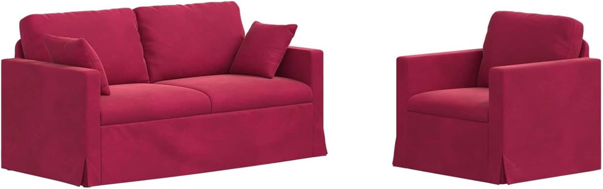Bankset, 2 stuks, wijnrood, 158 x 78 x 80 cm, fluweel, voor woonkamer, kantoor, logeerkamer, slaapkamer