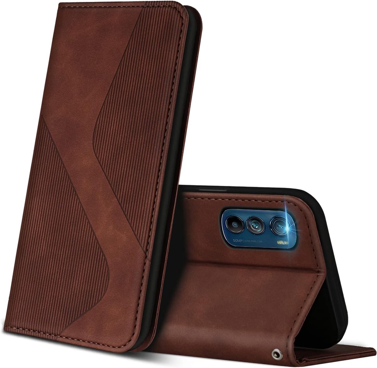 Hoesje voor Motorola Edge 30, PU Kunstleer Bookcase Telefoonhoesjes met [Kaartsleuven] [Stand], Flip Case Beschermhoesje voor Motorola Edge 30 (Bruin)