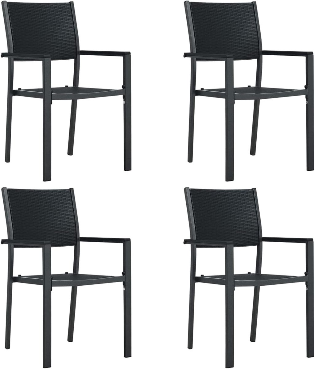 Tuinstoelen tuinstoelen tuinstoel terrassen zitmeubelen campingstoel, tuinstoel, tuinstoel, stoel, terrasstoel, 4 stuks, zwart kunststof rotan-look