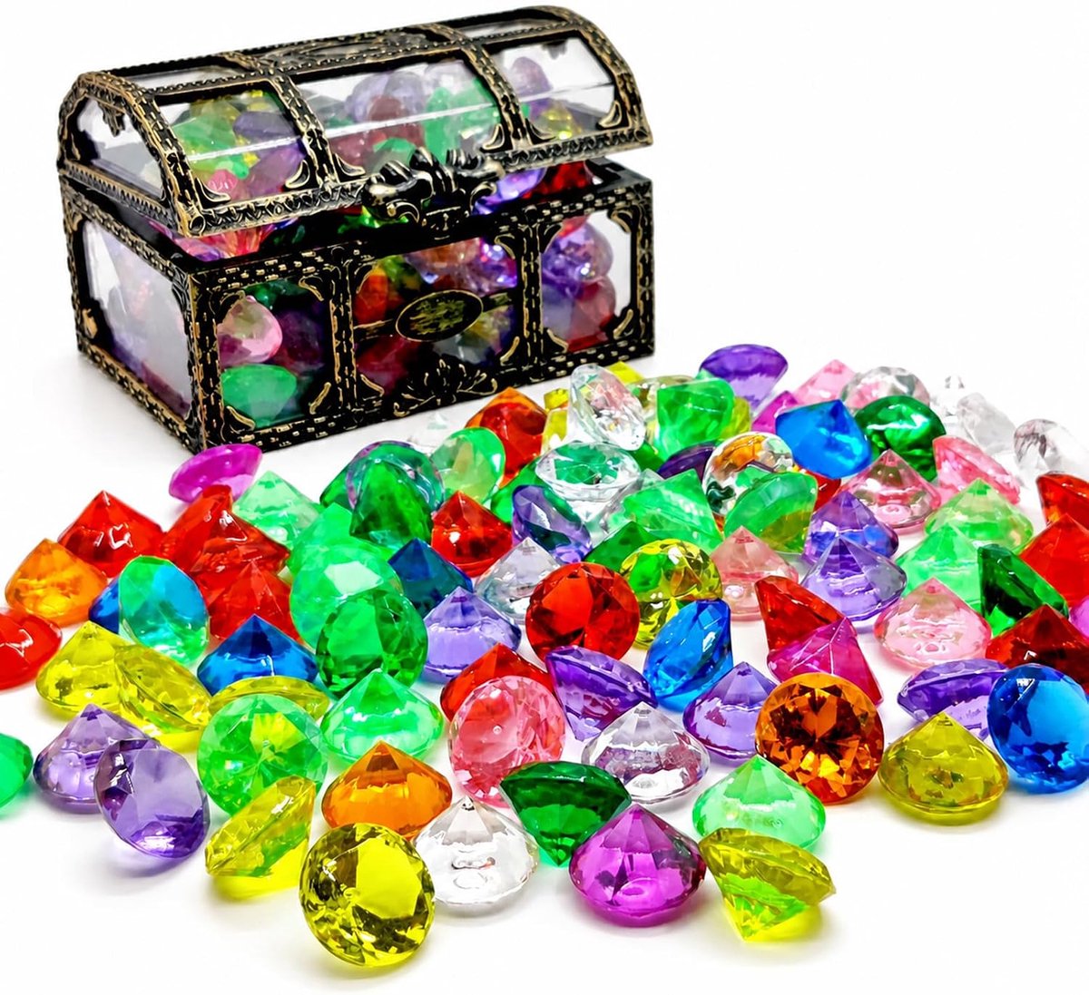 100 stuks kleurrijke acryl diamanten met piraten schatkist (2 cm)