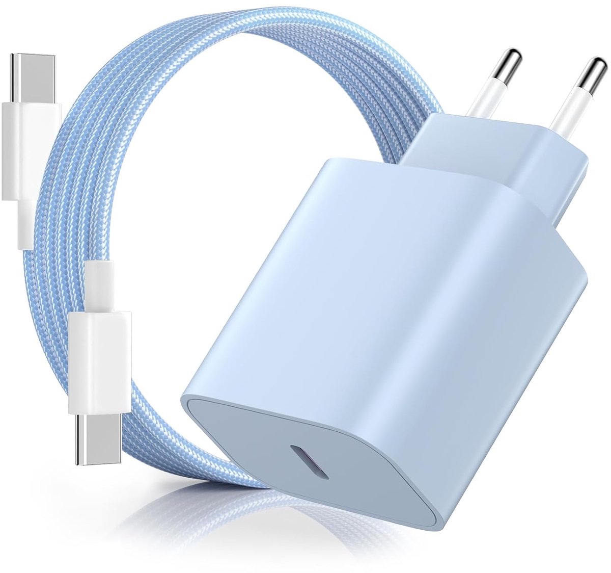 20W USB C Snellader Oplaadkabel voor iPhone 16 15, PD3.0 USB C Voeding Stekker Power Adapter met 2m Type C Oplaadkabel voor Phone 16/16 Pro/16 Pro Max/16 Plus/15 Pro/15 Pro Max/15 Plus - Blauw