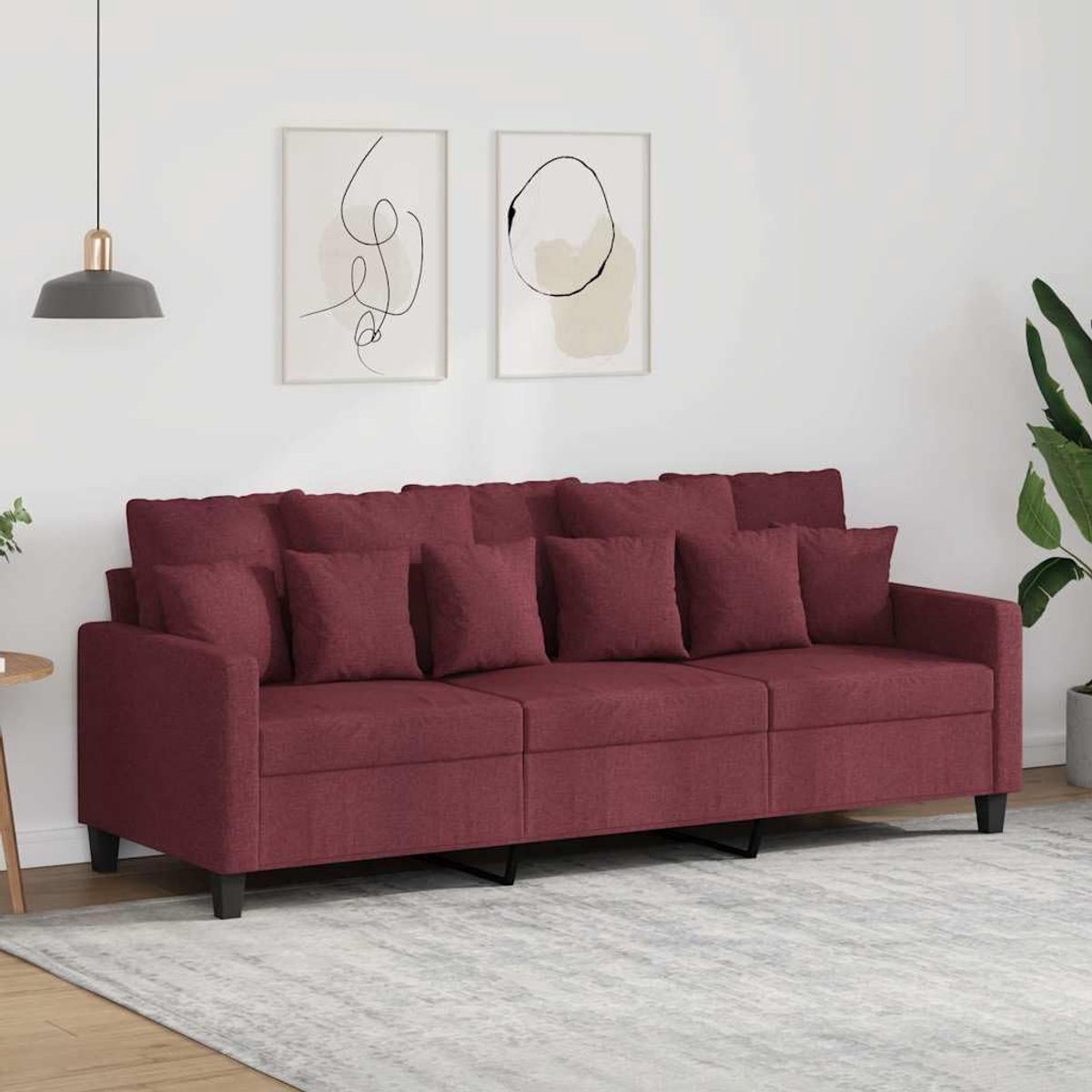3-zitsbank in wijnrood, 180 cm breed, van duurzame en ademende stof met robuust metalen frame voor stabiliteit en comfortabele bekleding, modern design