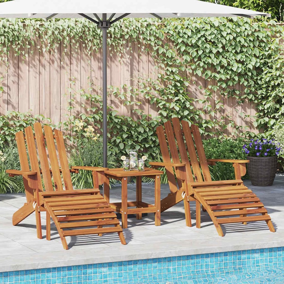 Adirondack 3145015 Tuinstoelen met voeteneinden, 2 stuks, massief hout acacia, Adirondack stoel, tuinstoel, tuinmeubelen, balkonstoel voor balkon, terras, camping, zwembad, tuinfeest