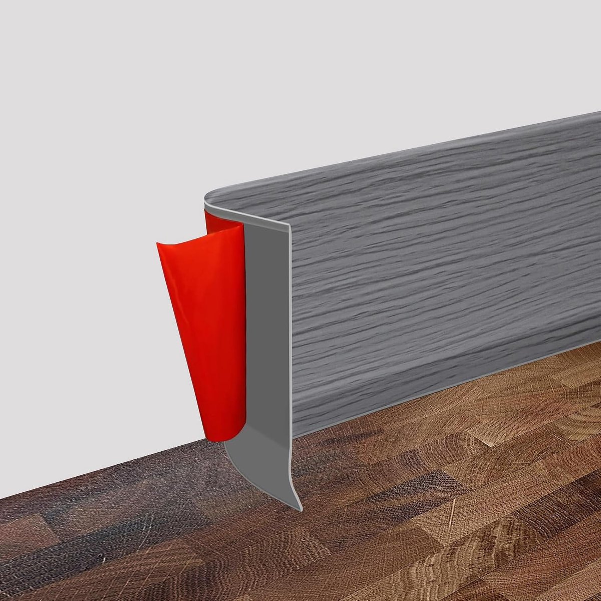 Zelfklevende plint 8/10 cm breed, pvc, voor muur, hoekplint, zelfklevend, voor badkamer, keuken en slaapkamer (grijze houtnerf, 8cm x 10 metri)