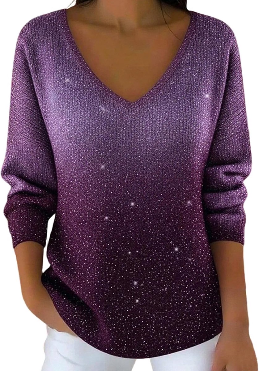 Casual sweatshirt met lange mouwen en overgesneden schouders, digitale print voor comfortabele fleece binnenvoering met U-hals