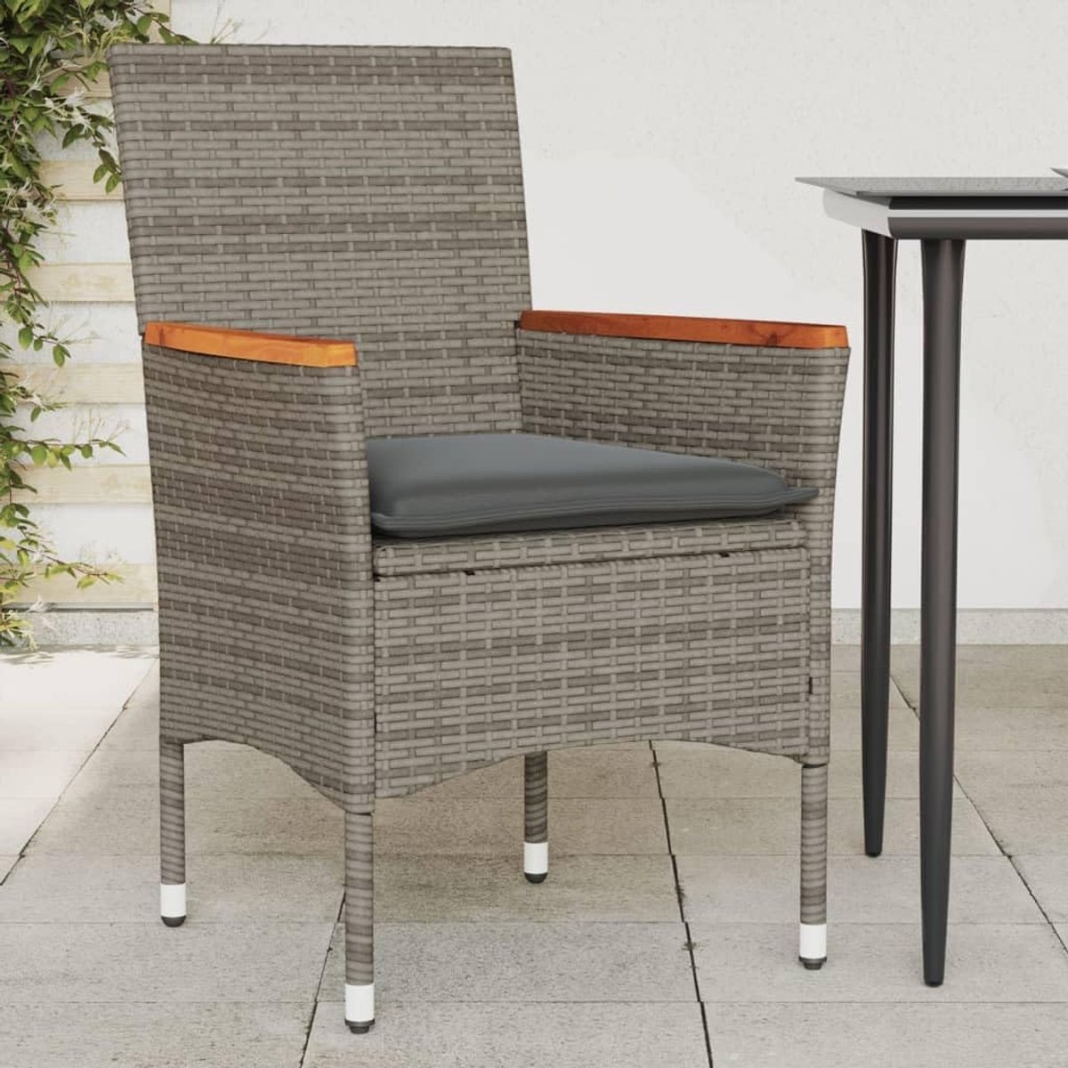 Tuinstoelen met kussens, 2 stuks, grijs, van polyrotan, stoelen, eetkamerstoelen, tuinstoelen, buitenstoelen, tuinstoelen, buitenstoelen, J368120