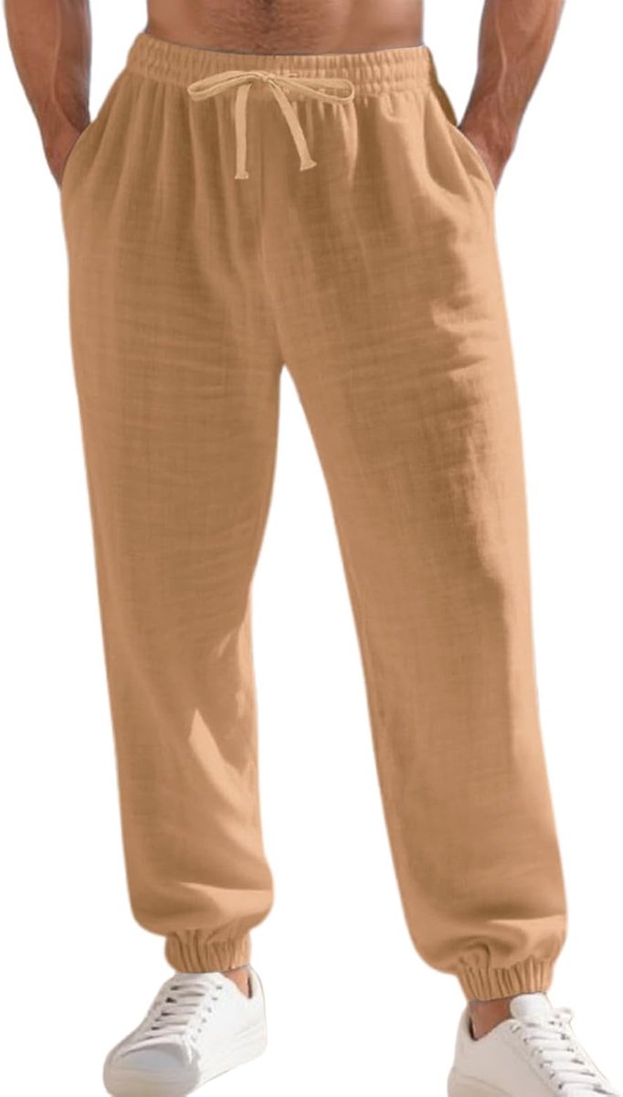 Casual linnen broek voor heren, comfortabel, losse pasvorm, elastische enkel, voor dagelijks gebruik, zomer, lente, herfst, strand