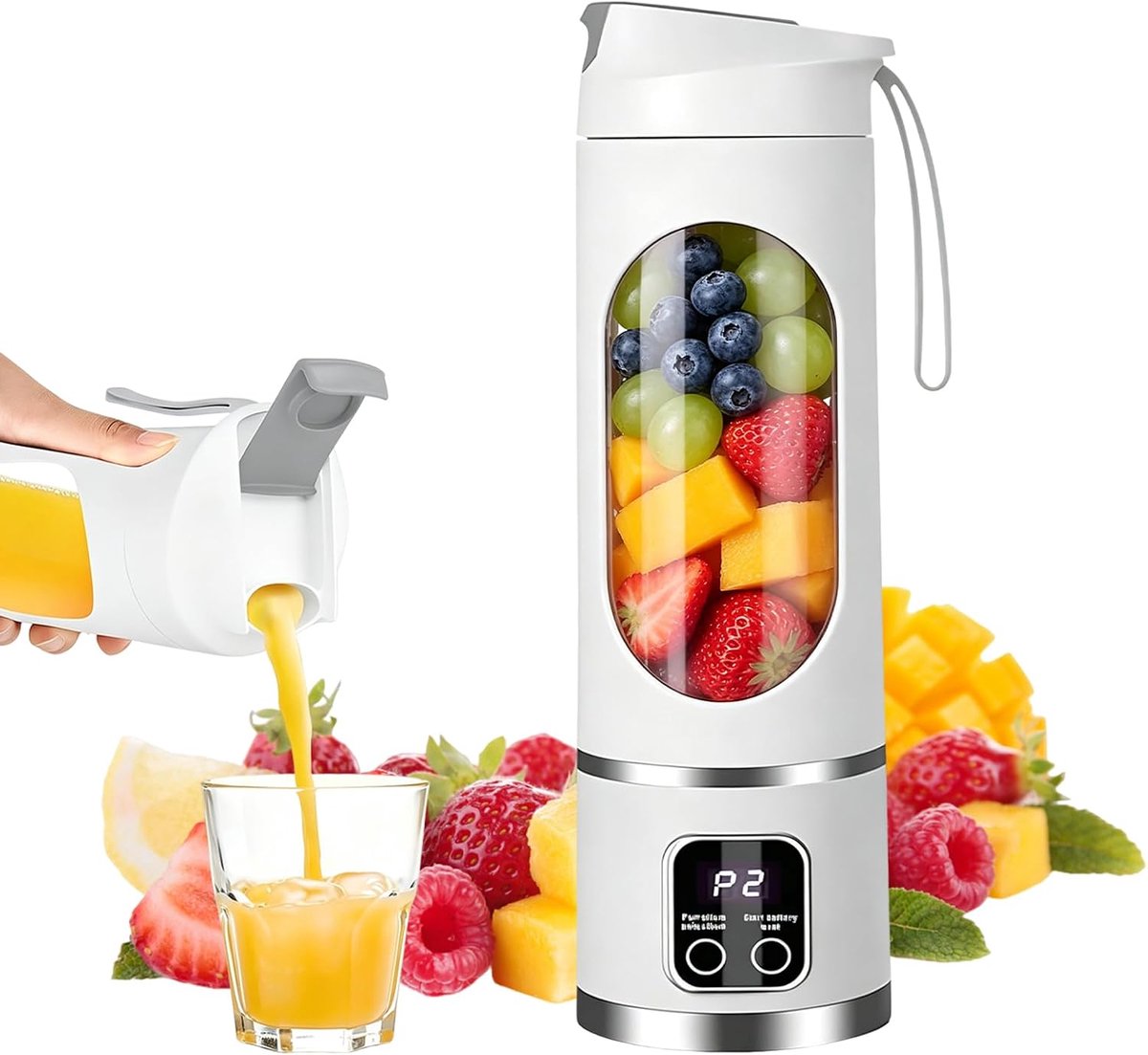 Smoothie maker to go, mixer to go, elektrische USB-C, 450 ml, persoonlijke mini-sapcentrifuge, lekvrij deksel en drinkopening, ideaal voor thuis, kantoor, reizen en sport (wit)