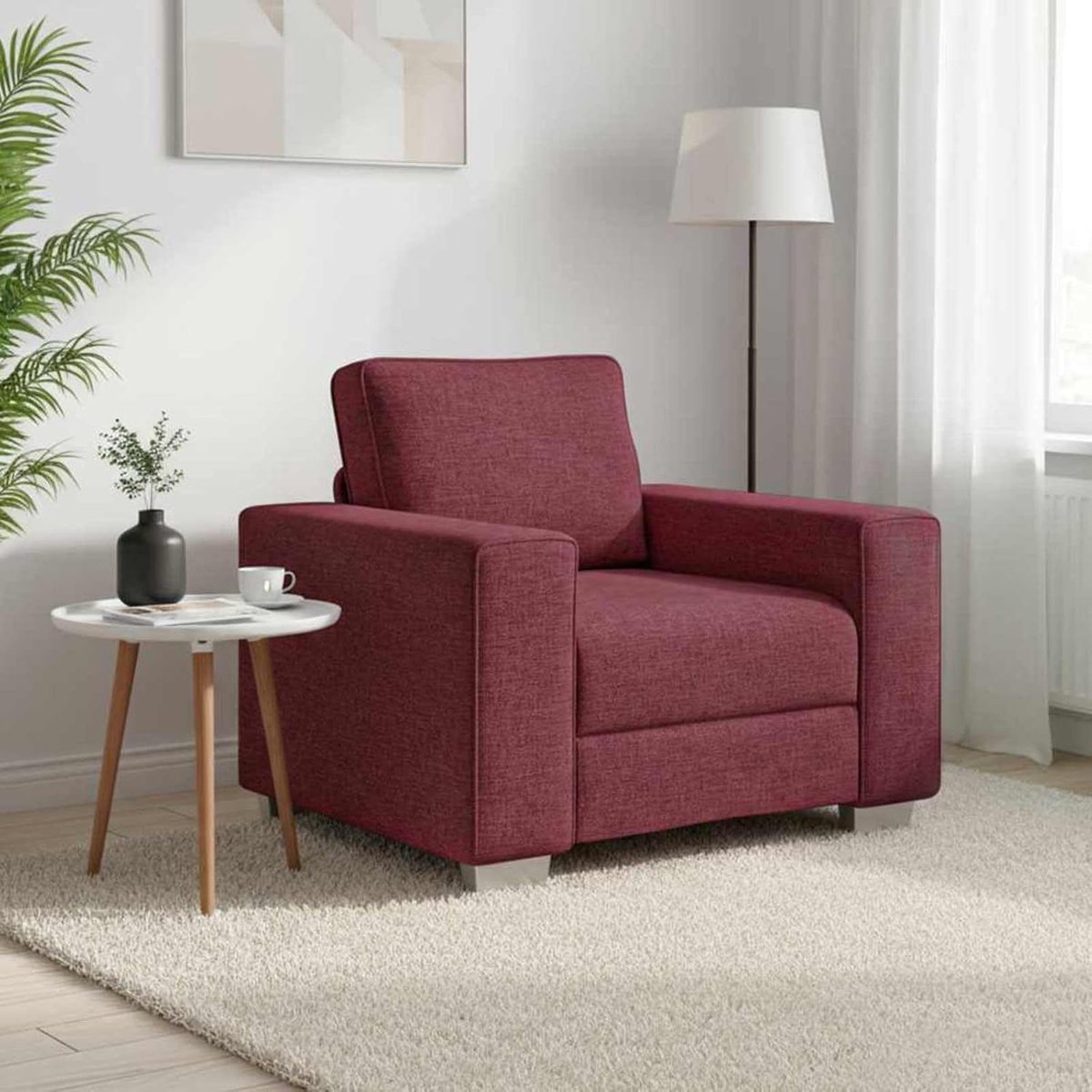 Sofa in wijnrood 100 x 80 x 82 cm met brede armleuningen en ademend design voor de woonkamer bank