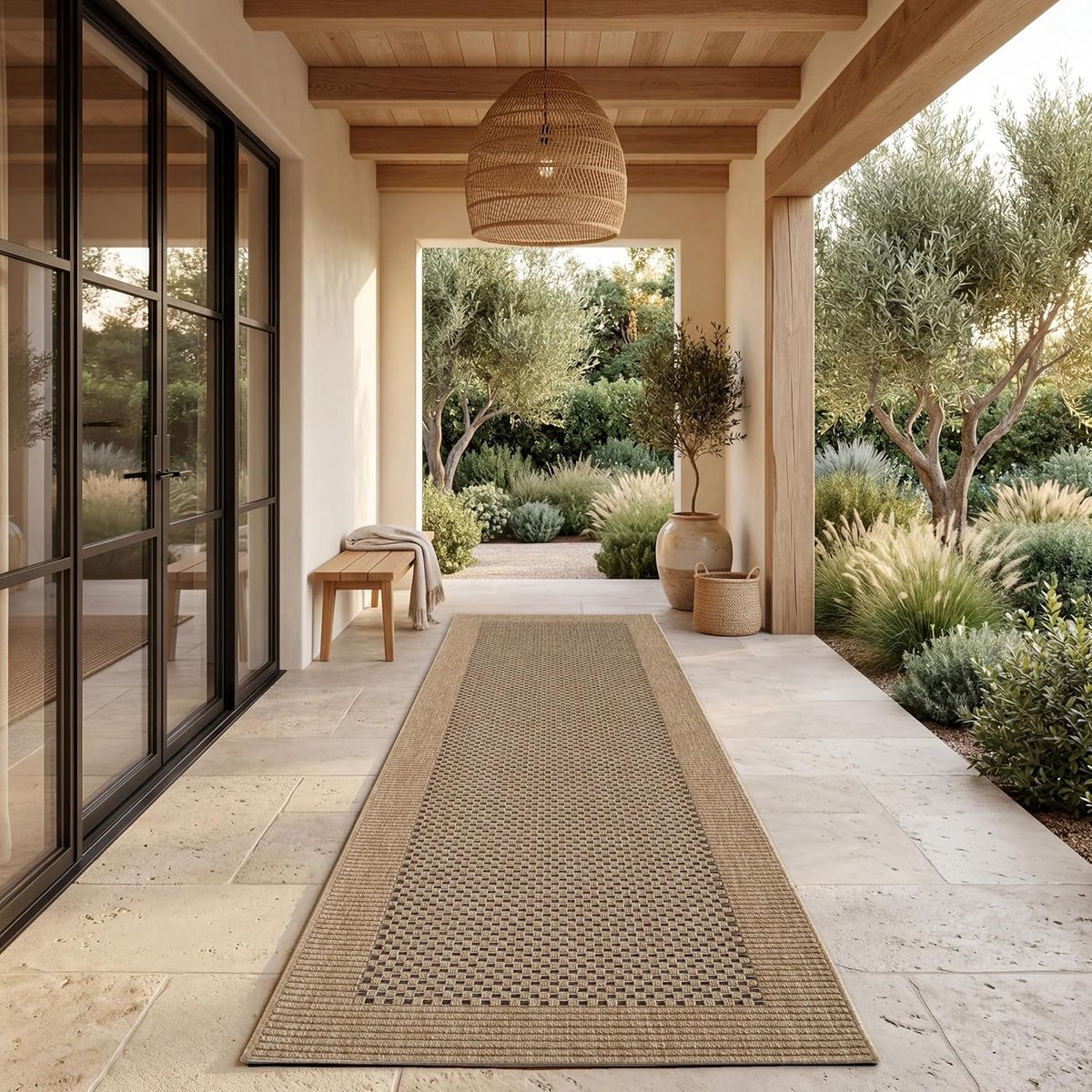 Home Jute Look Vloerkleed Indoor-Outdoor - Natuurlijk & Zwart, Stevig & Stijlvol, Ideaal voor Patio & Woonkamer, Beige 1, 80x250 cm