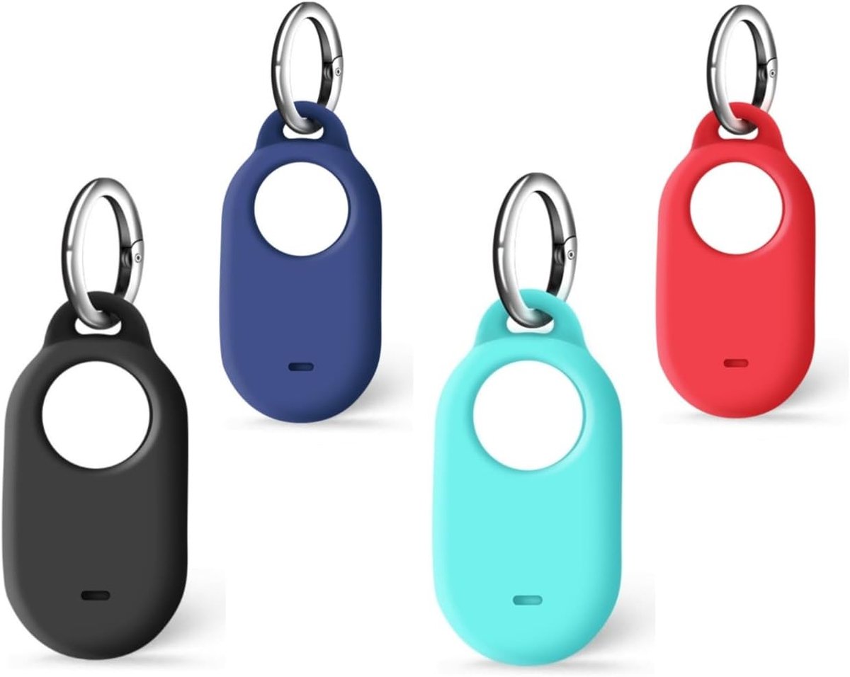 4 stuks siliconen hoezen voor Sumsang SmartTag2, 4 stuks, anti-kras, siliconen beschermhoezen met karabijnhaak, compatibel met Samsung Galaxy Smart Tag2 (zwart + donkerblauw + mintgroen + rood