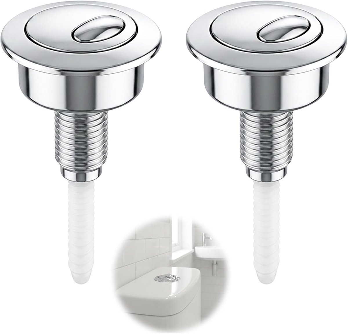 Vervanging van 2 stuks toiletspoelknop, dubbele spoelknop toilet spoelsysteem onderdelen, compatibel met Siamp Optima 49 ventiel, chromen afwerking