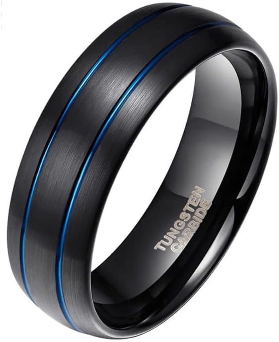 Heren ring Classic Groove Zwart Blauw 8mm-22mm